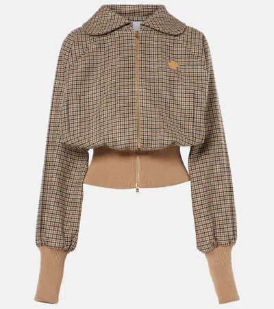Patou Houndstooth Wool-blend Flannel Bomber Jacket In Beige