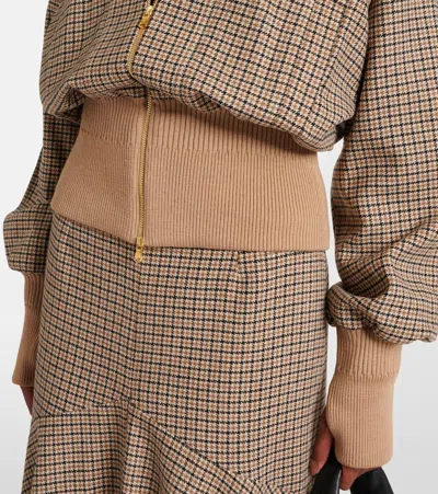 Patou Houndstooth Wool-blend Flannel Bomber Jacket In Beige