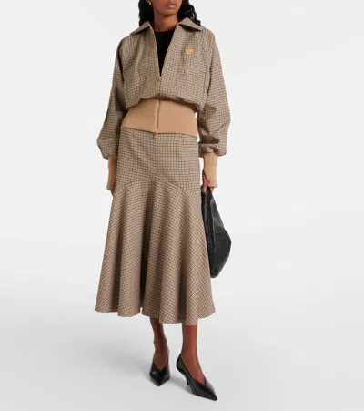 Patou Houndstooth Wool-blend Flannel Bomber Jacket In Beige