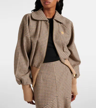 Patou Houndstooth Wool-blend Flannel Bomber Jacket In Beige