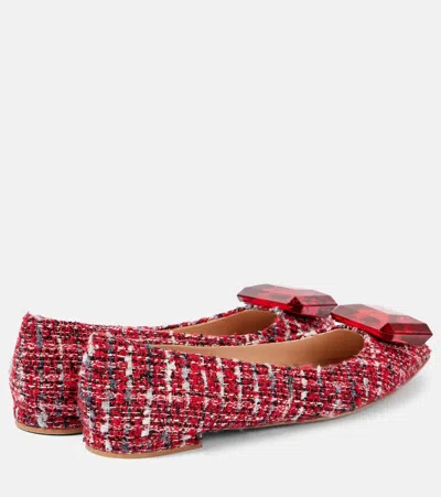 Gianvito Rossi Embellished Bouclé Ballet Flats In Red