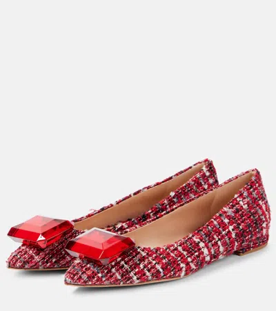 Gianvito Rossi Embellished Bouclé Ballet Flats In Red
