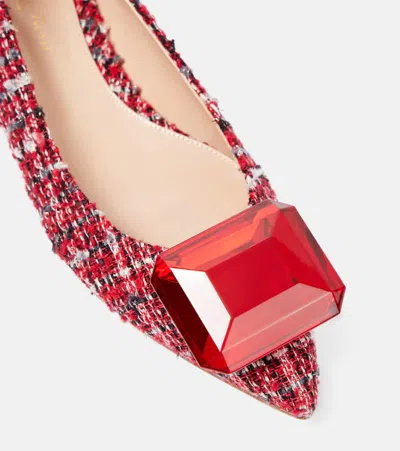Gianvito Rossi Embellished Bouclé Ballet Flats In Red