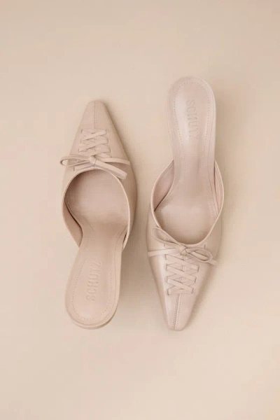 Schutz Cady Light Nude Leather Pointed-toe Bow Mule Pumps In Beige