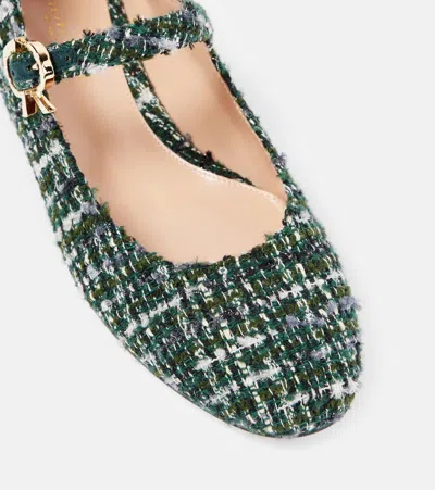 Shop Gianvito Rossi Mary Ribbon Bouclé Mary Jane Flats In Green