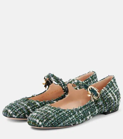 Gianvito Rossi Mary Ribbon Bouclé Mary Jane Flats In Green