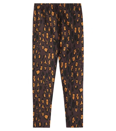 Mini Rodini Leopard Cotton-blend Leggings In Brown