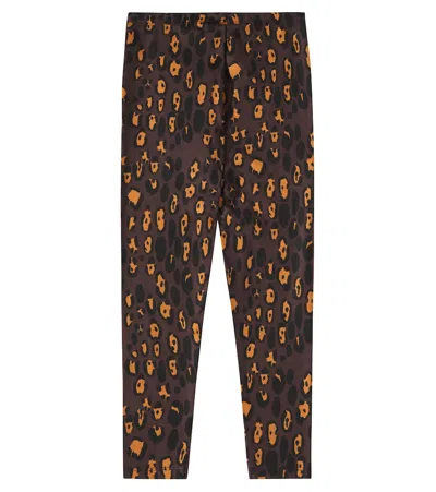 Mini Rodini Leopard Cotton-blend Leggings In Brown