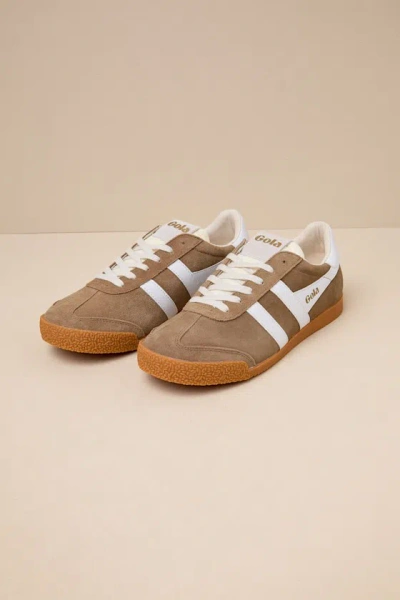 Gola Elan Tobacco And White Color Block Suede Leather Sneakers In Beige