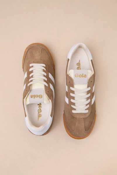 Gola Elan Tobacco And White Color Block Suede Leather Sneakers In Beige