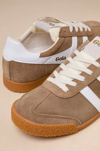 Gola Elan Tobacco And White Color Block Suede Leather Sneakers In Beige