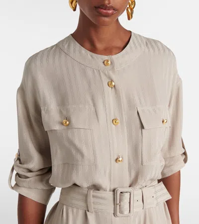 Shop Tom Ford Striped Belted Shirt Dress In Beige