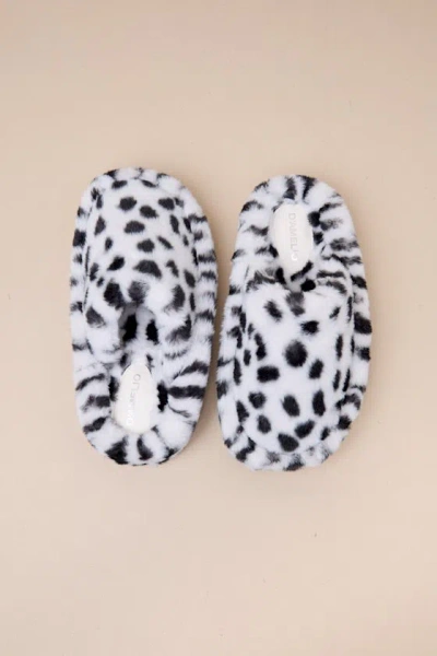 D'amelio Footwear Socozee White And Black Spotted Faux Fur Flatform Slippers In Black