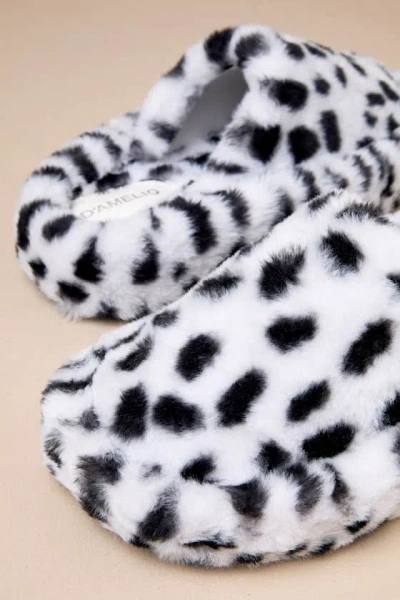 D'amelio Footwear Socozee White And Black Spotted Faux Fur Flatform Slippers In Black