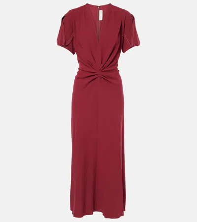 Victoria Beckham Gathered Wool-blend Midi Dress In Brown