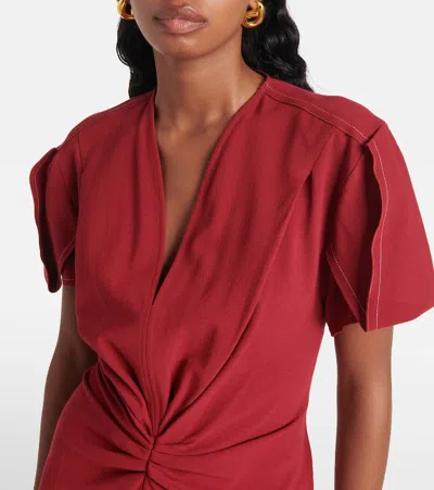 Victoria Beckham Gathered Wool-blend Midi Dress In Brown