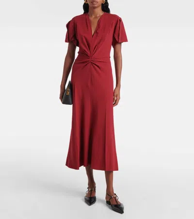 Victoria Beckham Gathered Wool-blend Midi Dress In Brown