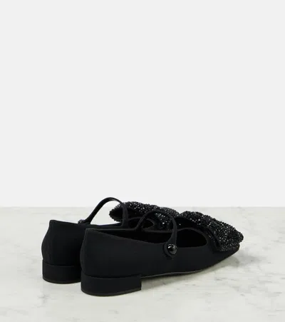 Valentino Crystal Bow Mary Jane Ballerina Flats In Black