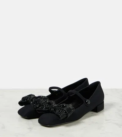 Valentino Crystal Bow Mary Jane Ballerina Flats In Black