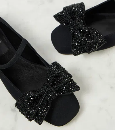 Valentino Crystal Bow Mary Jane Ballerina Flats In Black