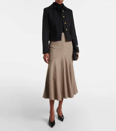 Patou Houndstooth Wool-blend Flannel Midi Skirt In Beige