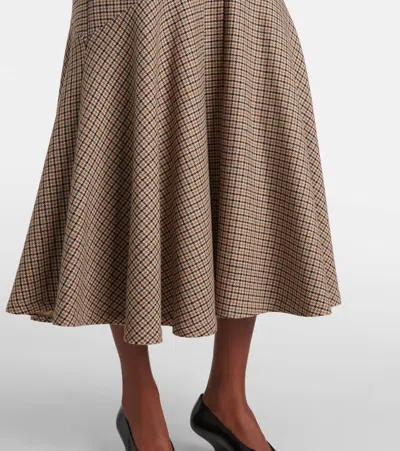 Patou Houndstooth Wool-blend Flannel Midi Skirt In Beige