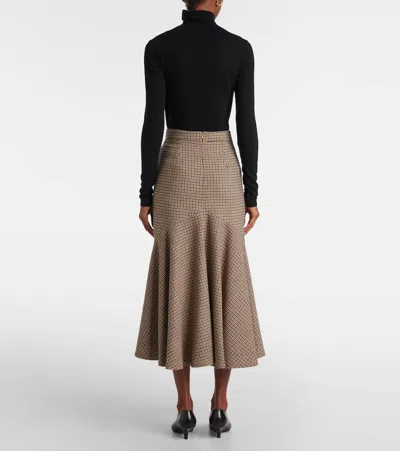 Patou Houndstooth Wool-blend Flannel Midi Skirt In Beige