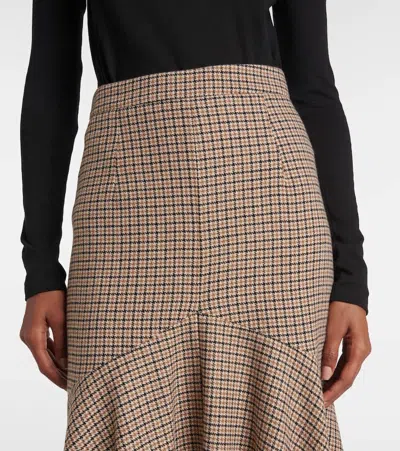 Patou Houndstooth Wool-blend Flannel Midi Skirt In Beige
