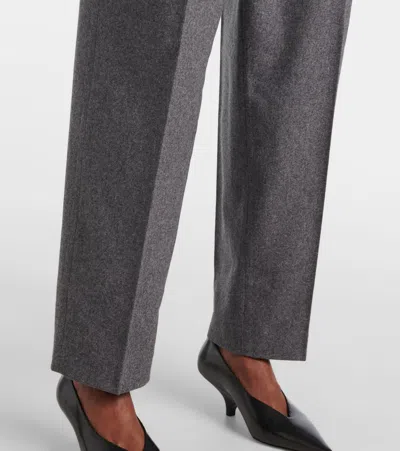 Totême Pleated Wool Blend Straight Pants In Grey