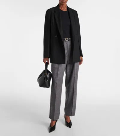 Totême Pleated Wool Blend Straight Pants In Grey