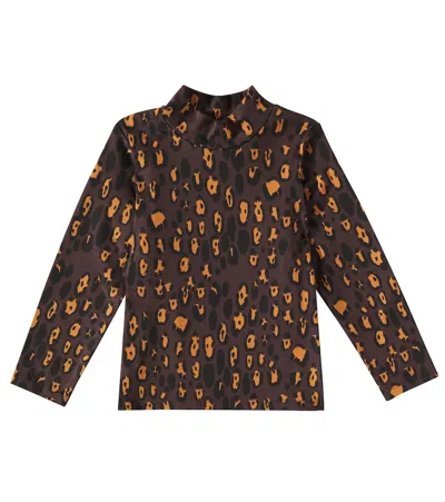 Mini Rodini Brown T-shirt Pour Fille Avec Leopard Print In Brown