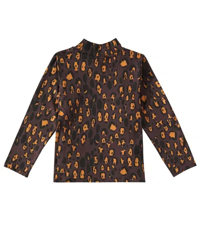 Shop Mini Rodini Leopard Cotton-blend T-shirt In Brown