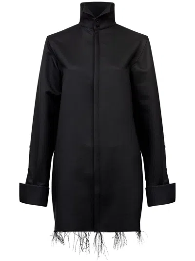 Mm6 Maison Margiela Frayed-hem High-neck Shirt In Black