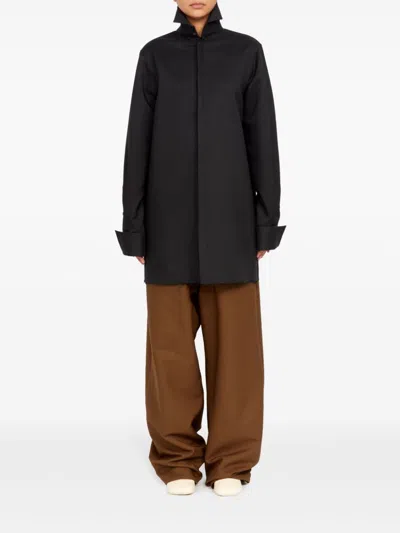 Mm6 Maison Margiela Frayed-hem High-neck Shirt In Black