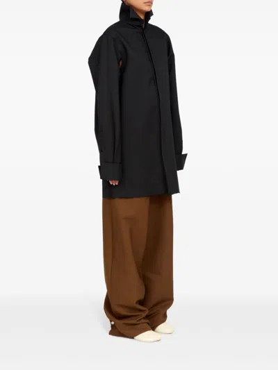 Mm6 Maison Margiela Frayed-hem High-neck Shirt In Black