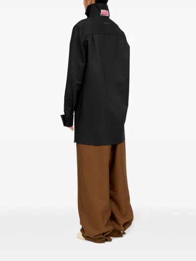 Mm6 Maison Margiela Frayed-hem High-neck Shirt In Black