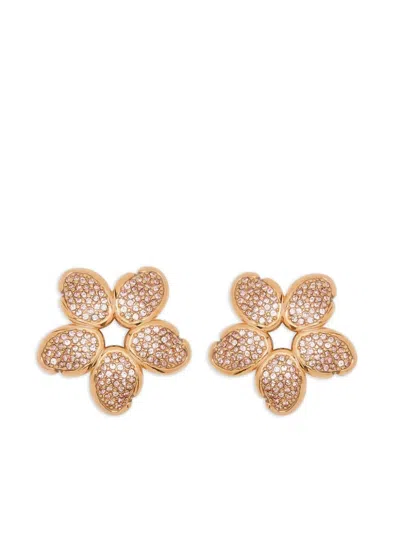 Oscar De La Renta Crystal O Flower Earrings In Gold
