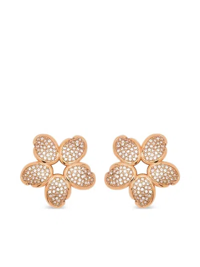 Oscar De La Renta Crystal O Flower Earrings In Pink