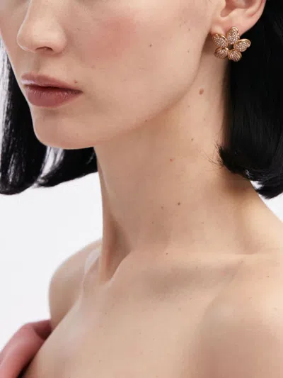 Oscar De La Renta Crystal O Flower Earrings In Gold