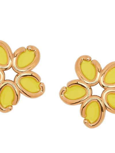Oscar De La Renta Enamel O Flower Earrings In Yellow