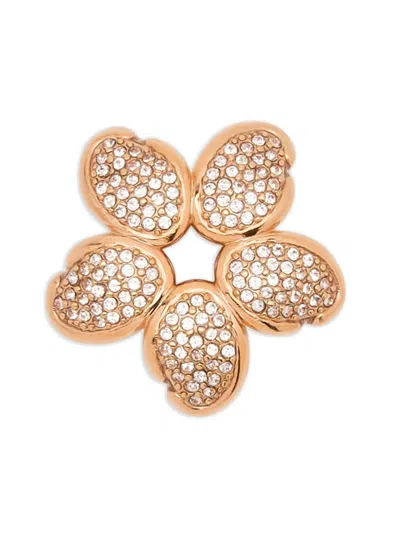 Shop Oscar De La Renta Crystal O Flower Earrings In Gold