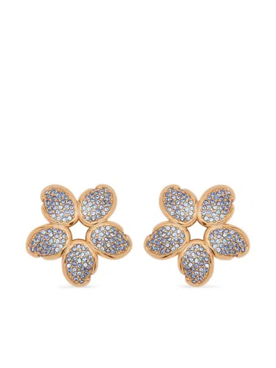 Oscar De La Renta Crystal O Flower Earrings In Gold
