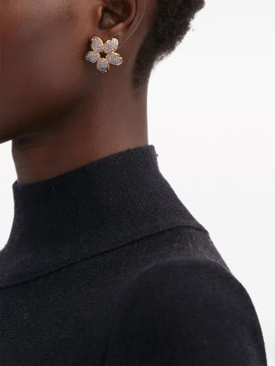Oscar De La Renta Crystal O Flower Earrings In Gold
