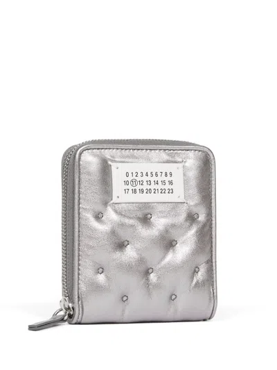 Shop Maison Margiela Numbers-motif Leather Wallet In Silver