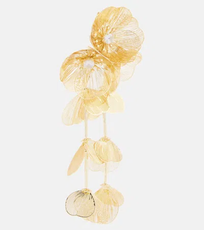Self-portrait Embellished Gold-plated Clip-on Earrings In Gold