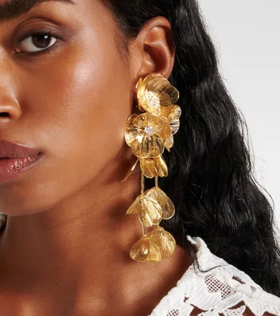 Self-portrait Embellished Gold-plated Clip-on Earrings In Gold