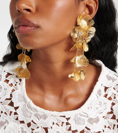 Self-portrait Embellished Gold-plated Clip-on Earrings In Gold