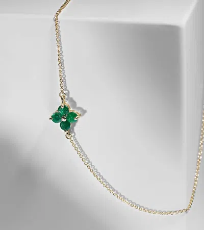 Stone And Strand Luckiest Clover 10kt Gold Bracelet With Emerald In Yellow