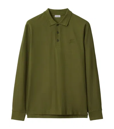 Shop Burberry Ekd Long-sleeve Polo Shirt In Green