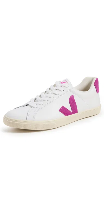 Veja Esplar Bicolor Leather Low-top Sneakers In Extra White/ultraviolet